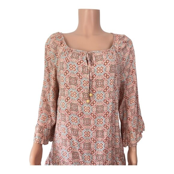 WESTPORT 1962 Women SZ XL Boho Floral Print Blouse With Ruffle Hem & 3/4 Sleeves - Picture 8 of 14